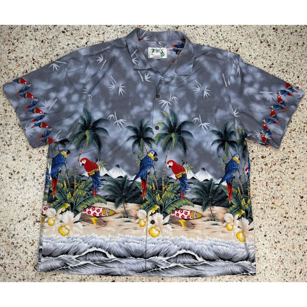 Ky's Men's Made In USA Vtg Button Up Short Sleeve Hawaiian Shirt Size‎ 2XL